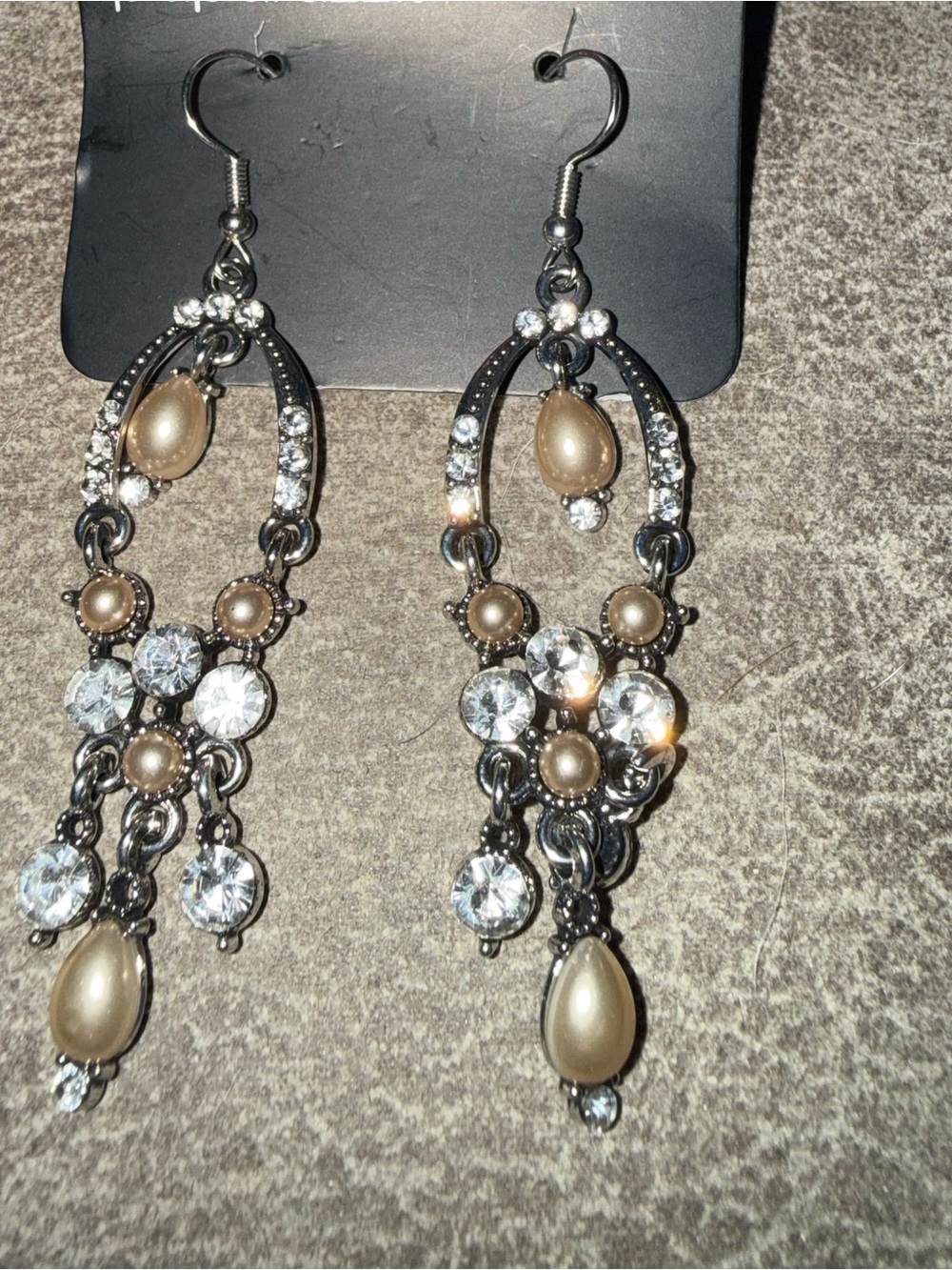 Pearl and Crystal Dangle Earrings - Champagne Pearls